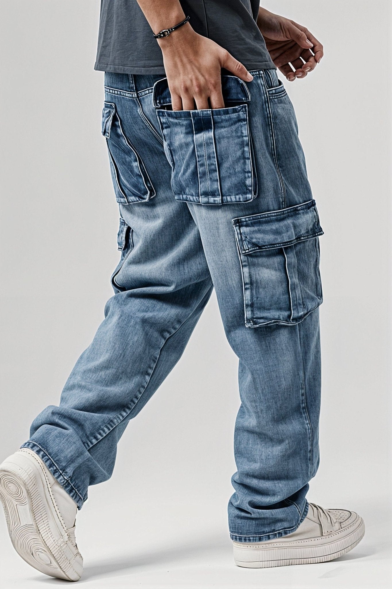 Jean Cargo Décontracté Bleu Coupe Large Homme - Cargonomix