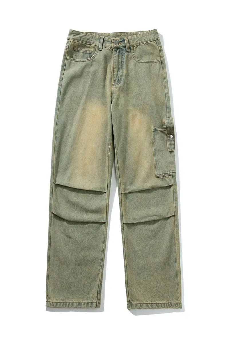 Jean cargo délavé vert coupe large pour homme - Cargonomix