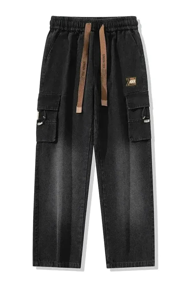 Jean Cargo Noir Délavé Large Streetwear Pour Homme - Cargonomix